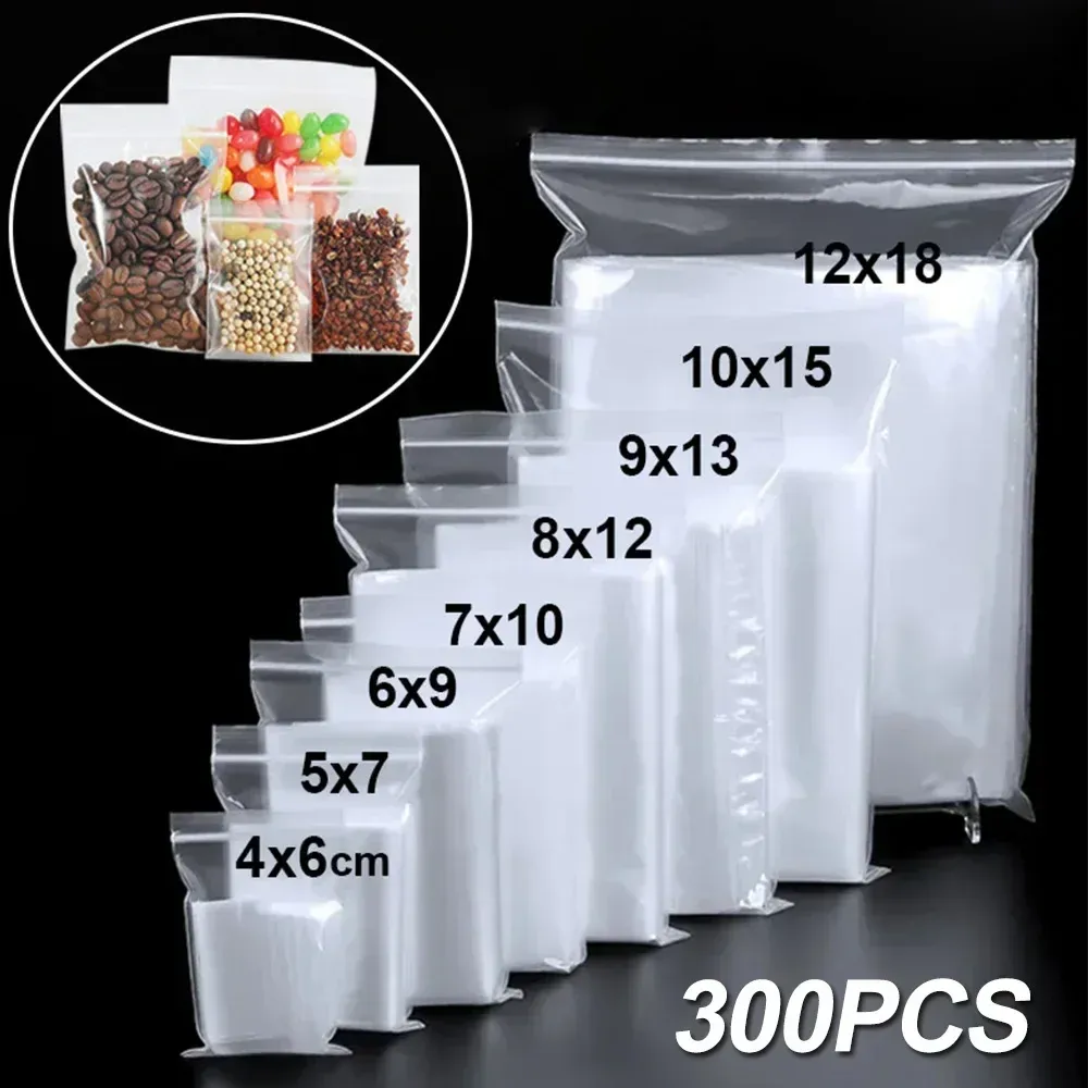 Sacs transparents à fermeture éclair, lot de 100 pièces, en plastique épais, pour rangement de cuisine, aliments et bijoux