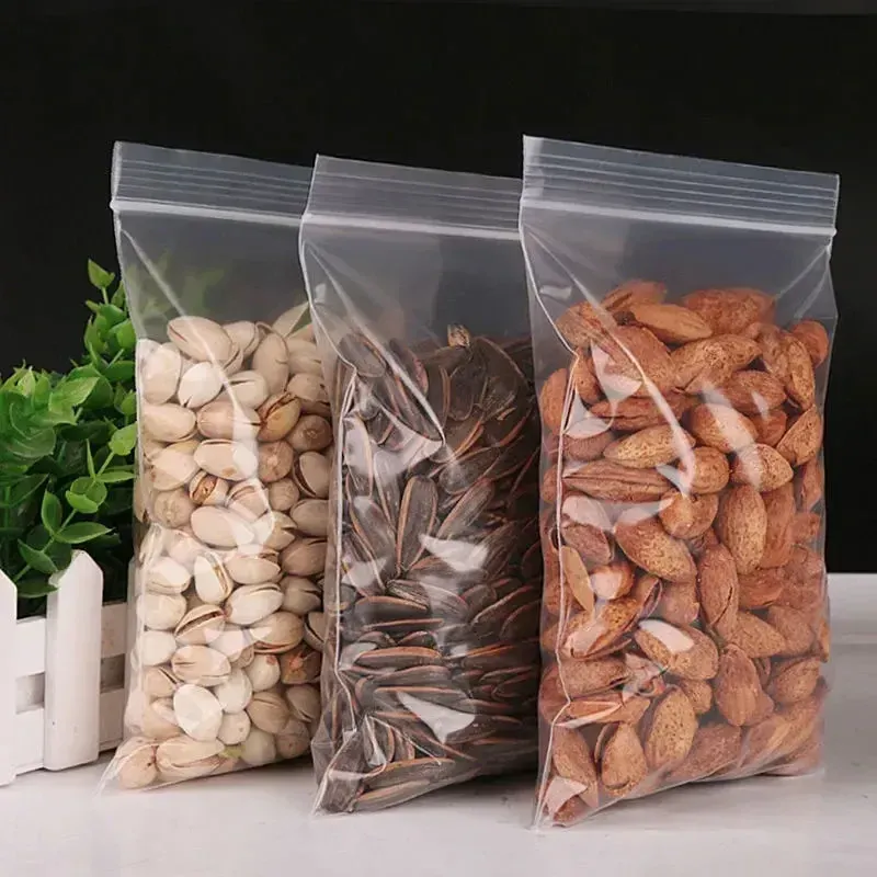 Sacs transparents à fermeture éclair, lot de 100 pièces, en plastique épais, pour rangement de cuisine, aliments et bijoux 3