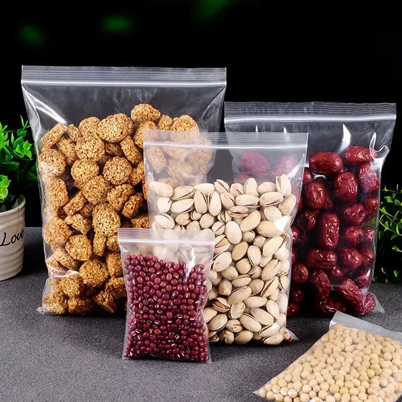 Sacs transparents à fermeture éclair, lot de 100 pièces, en plastique épais, pour rangement de cuisine, aliments et bijoux 2