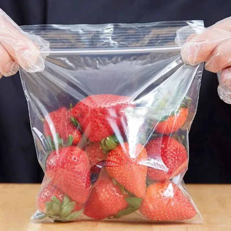 Sacs transparents à fermeture éclair, lot de 100 pièces, en plastique épais, pour rangement de cuisine, aliments et bijoux 4