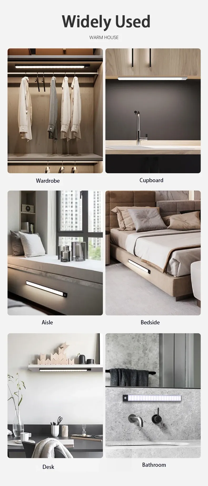 Lampe d'armoire LED dans différentes pièces de la maison