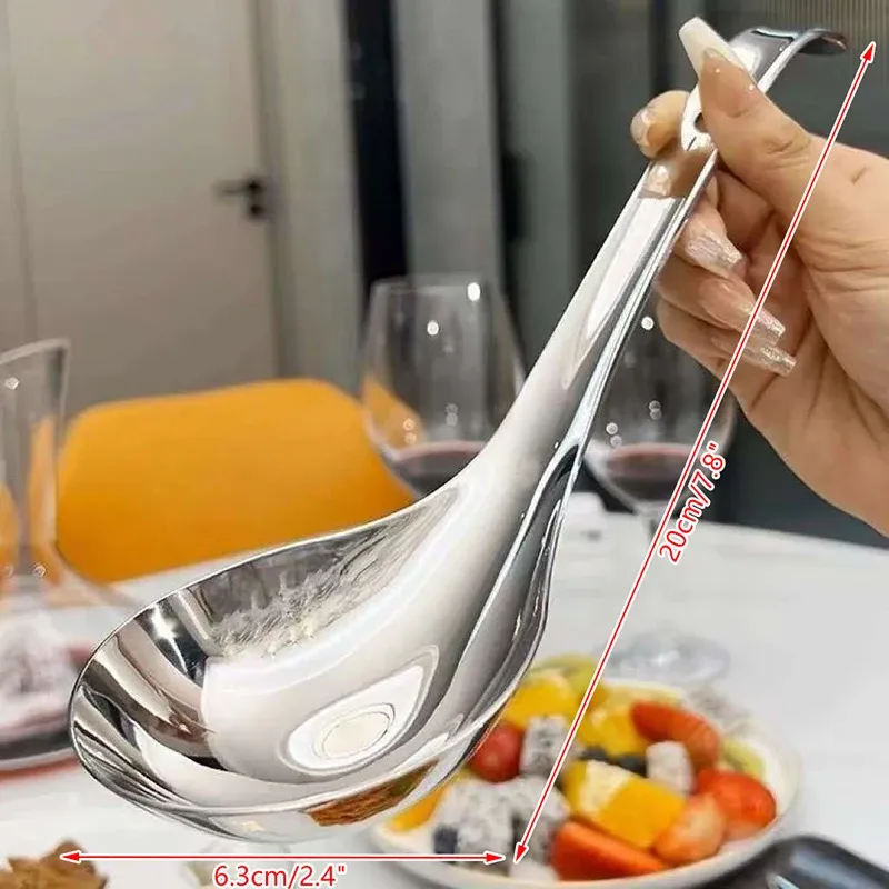 Cuillère à dessert ronde en acier inoxydable à long manche, motif filet rouge et doré 6