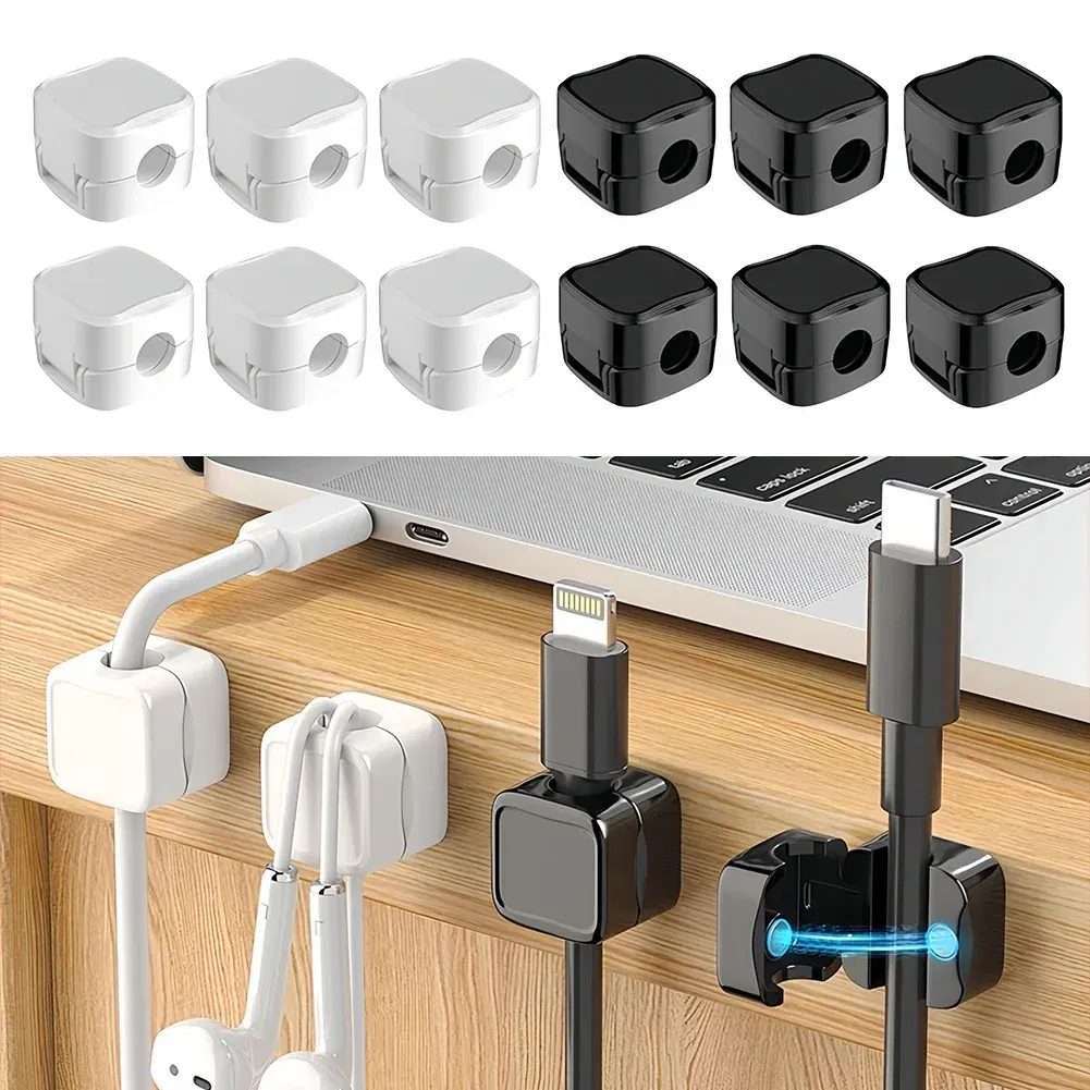Lot de 6 clips magnétiques réglables pour câbles, organisateur de câbles sous bureau - Image 1