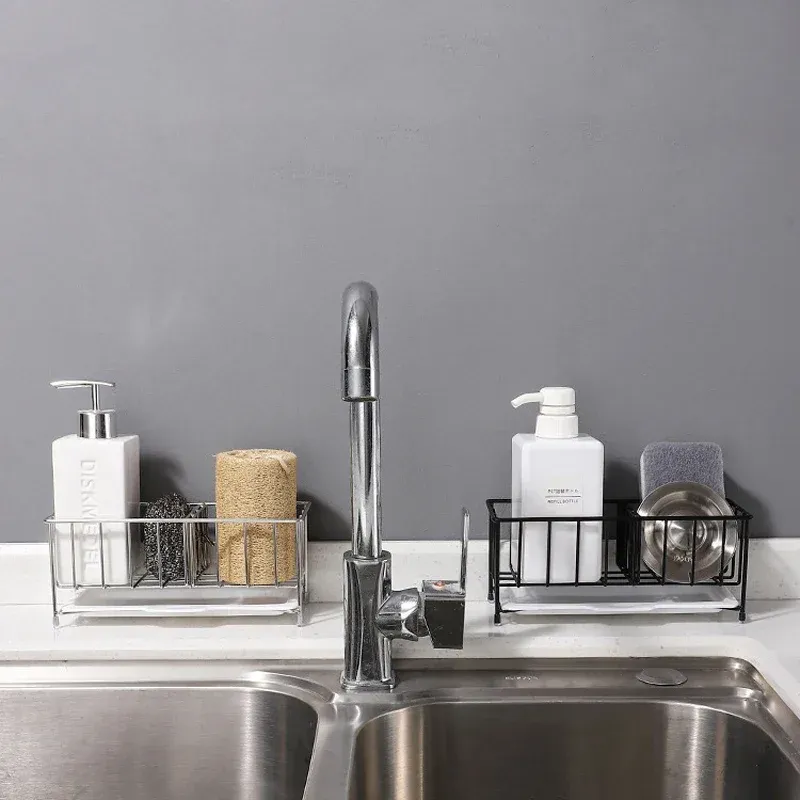 Porte-éponge de cuisine en acier inoxydable antirouille pour évier, organisateur d'évier avec porte-savon 2