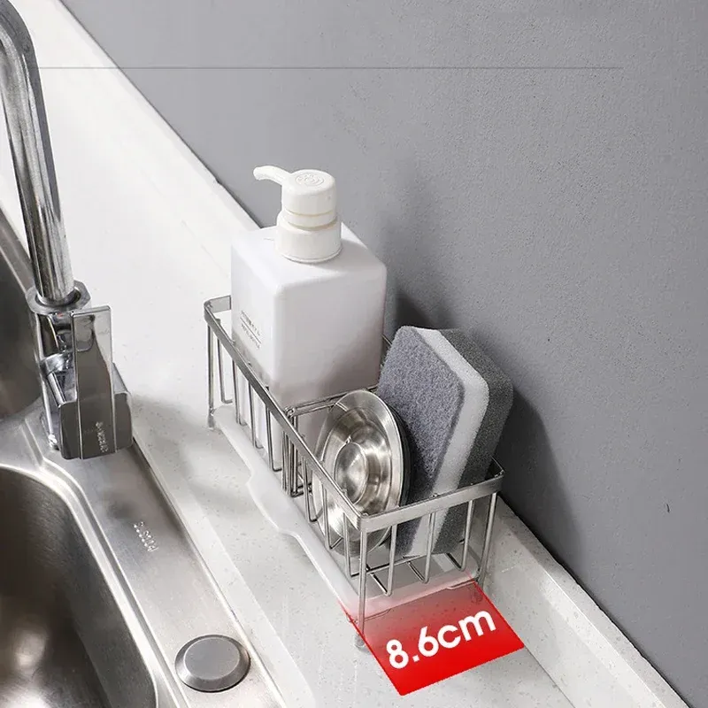 Porte-éponge de cuisine en acier inoxydable antirouille pour évier, organisateur d'évier avec porte-savon 5