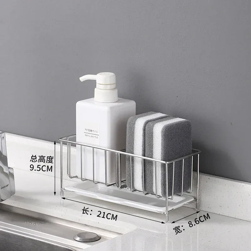 Porte-éponge de cuisine en acier inoxydable antirouille pour évier, organisateur d'évier avec porte-savon 10