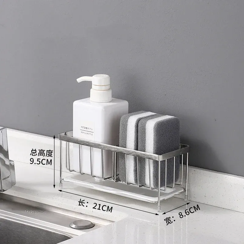 Porte-éponge de cuisine en acier inoxydable antirouille pour évier, organisateur d'évier avec porte-savon 9