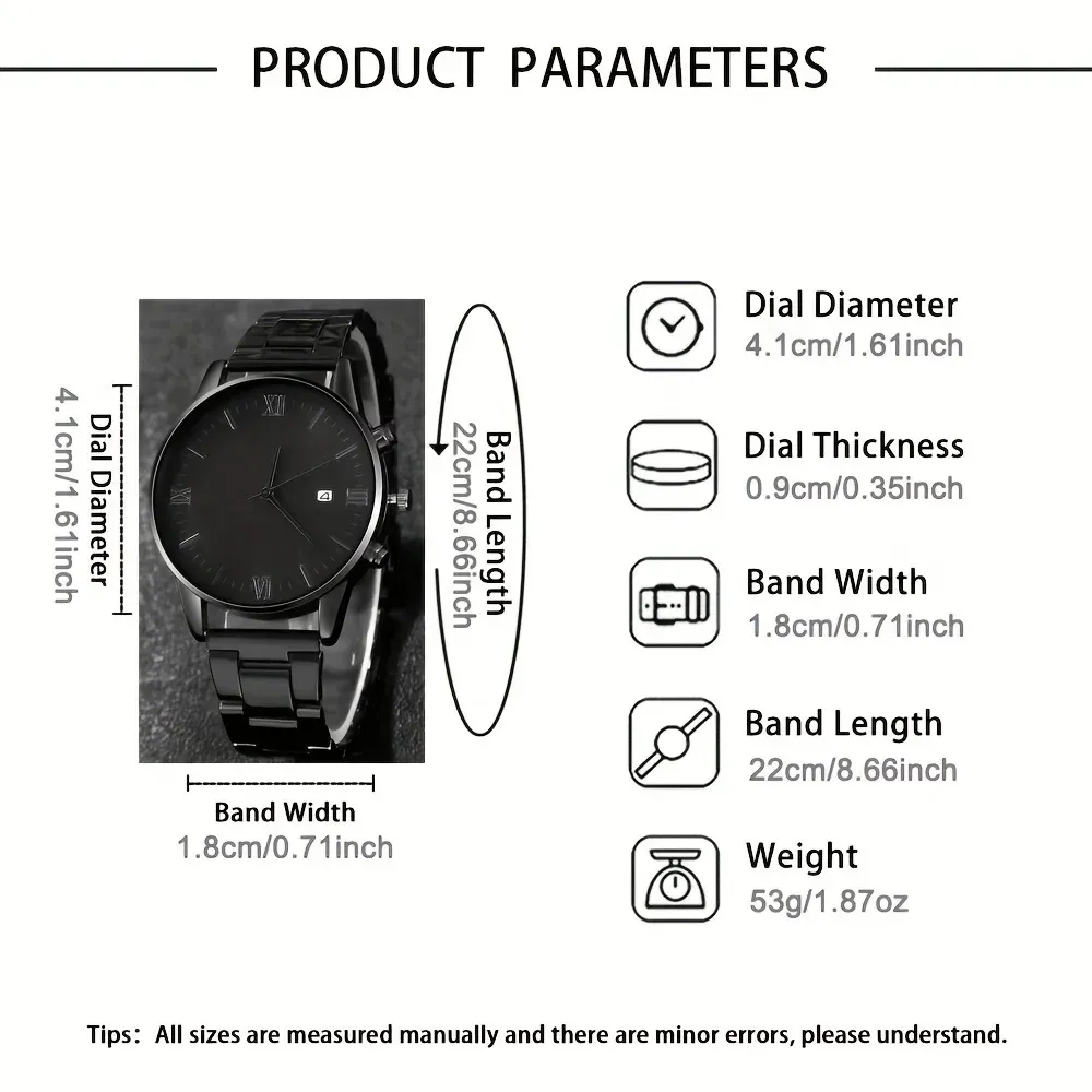 Montre à quartz minimaliste noire pour homme avec collier et bague à maillons, modèle n°2 4