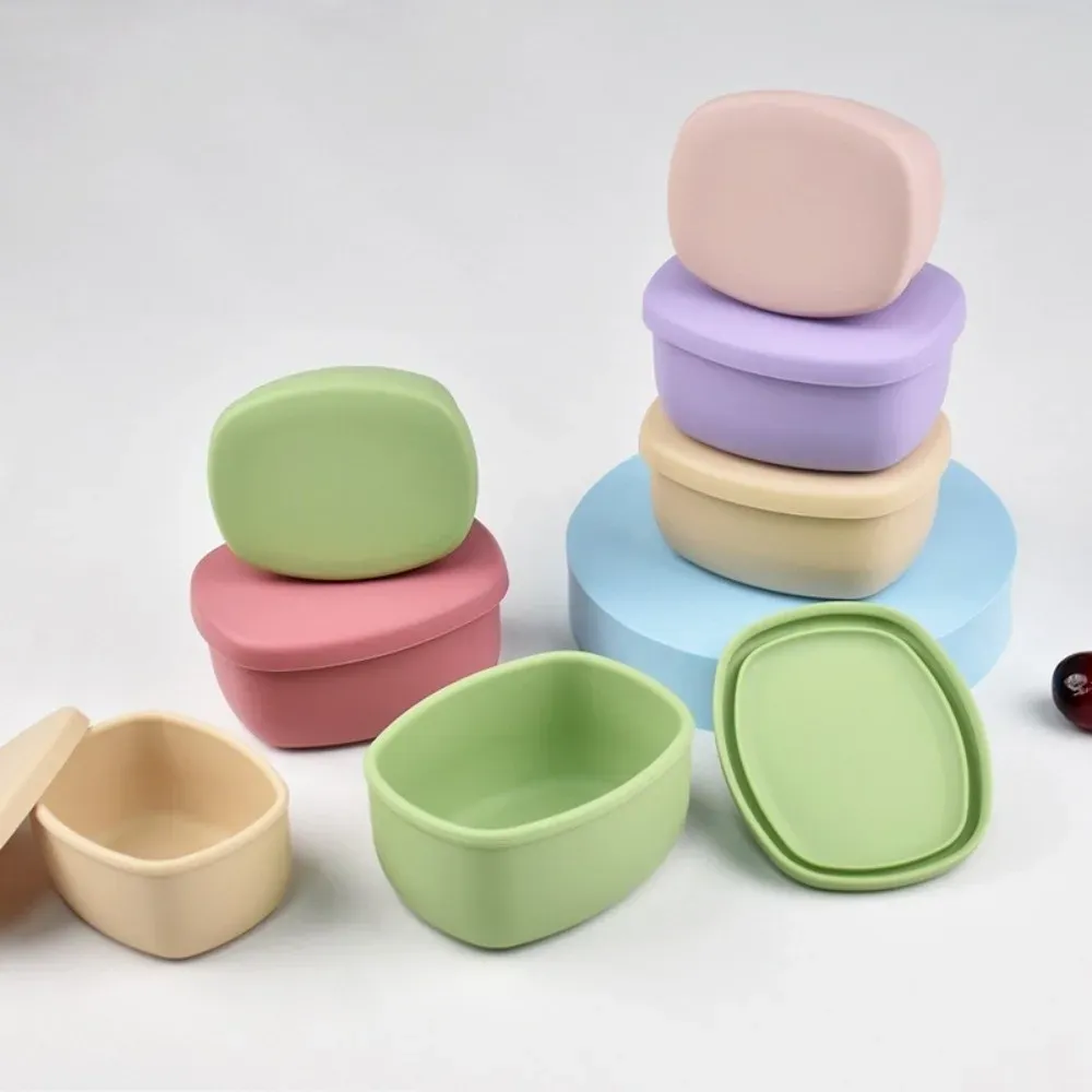 Boîte à déjeuner en silicone de qualité alimentaire avec couvercle étanche, sans BPA, 200/300/600 ml, compatible micro-ondes 2