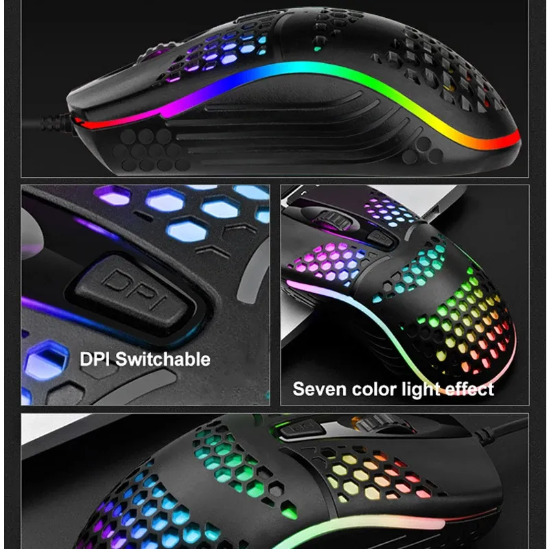 Souris optique de jeu filaire USB à rétroéclairage LED (7 modes de respiration), pour ordinateur portable et de bureau 3