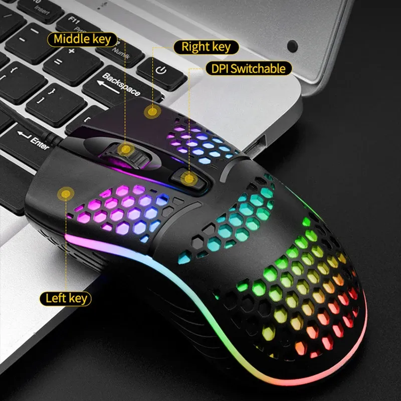 Souris optique de jeu filaire USB à rétroéclairage LED (7 modes de respiration), pour ordinateur portable et de bureau 4
