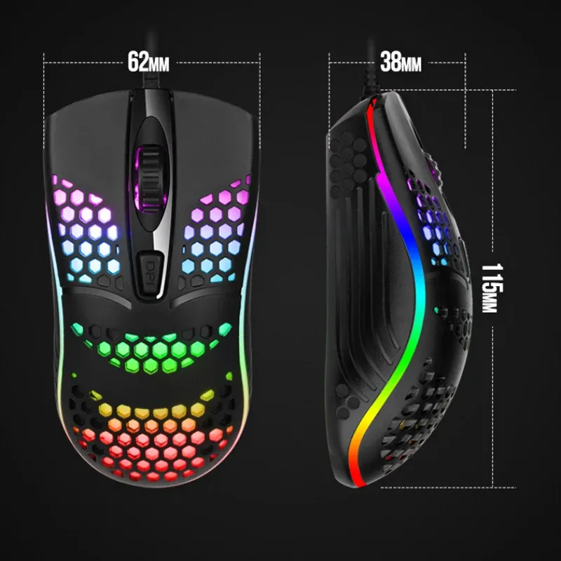 Souris optique de jeu filaire USB à rétroéclairage LED (7 modes de respiration), pour ordinateur portable et de bureau 5