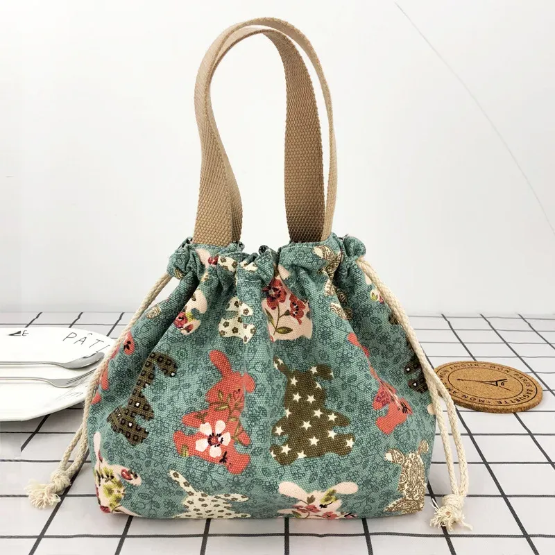 Sac à déjeuner en toile à motif manga japonais avec cordon de serrage, pliable, pouvant contenir deux boîtes à repas 4