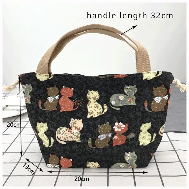Sac à déjeuner en toile à motif manga japonais avec cordon de serrage, pliable, pouvant contenir deux boîtes à repas 6