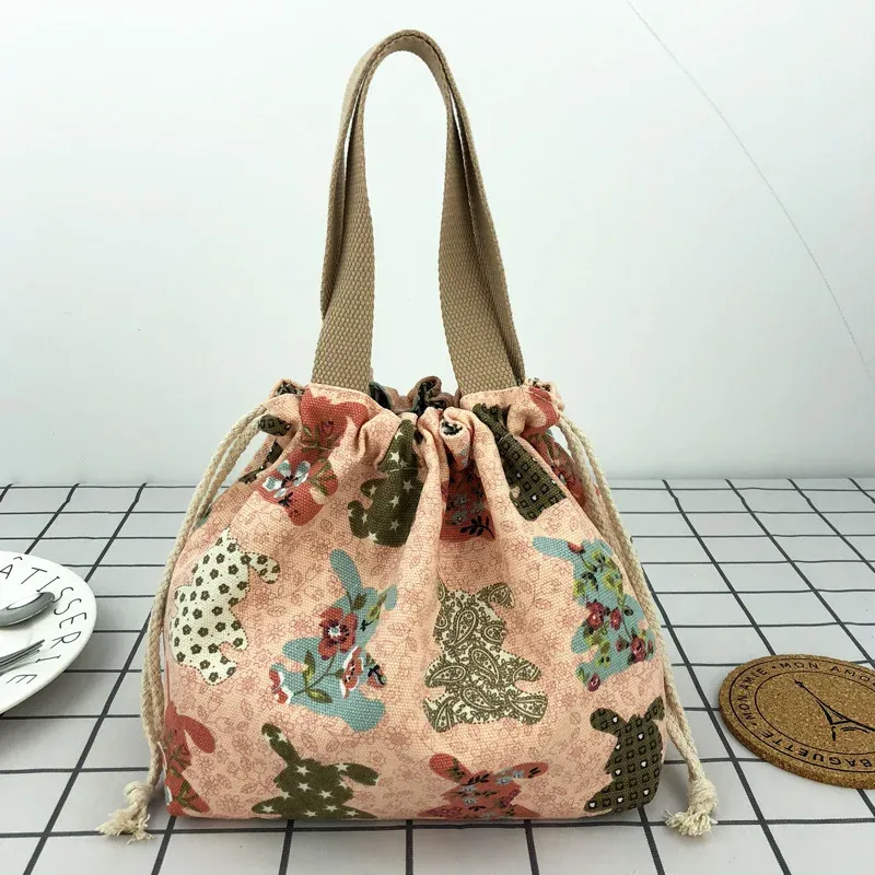 Sac à déjeuner en toile à motif manga japonais avec cordon de serrage, pliable, pouvant contenir deux boîtes à repas 17