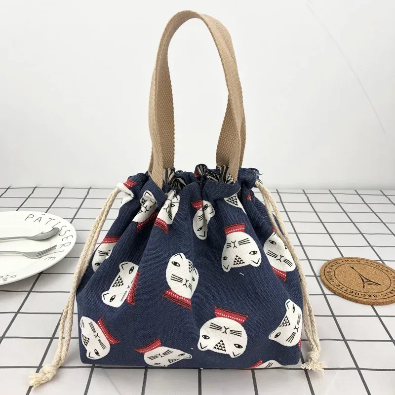 Sac à déjeuner en toile à motif manga japonais avec cordon de serrage, pliable, pouvant contenir deux boîtes à repas 10