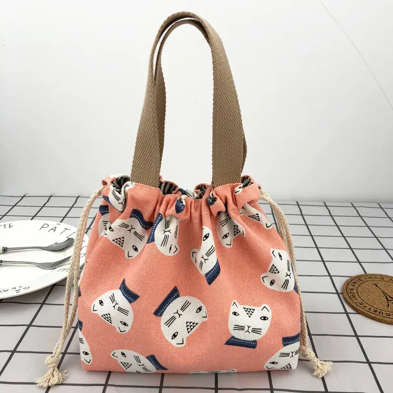 Sac à déjeuner en toile à motif manga japonais avec cordon de serrage, pliable, pouvant contenir deux boîtes à repas 7