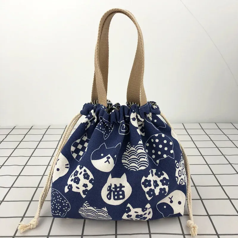 Sac à déjeuner en toile à motif manga japonais avec cordon de serrage, pliable, pouvant contenir deux boîtes à repas 13