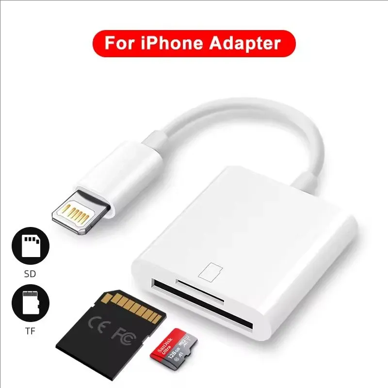 Adaptateur lecteur de carte SD et TF pour iPhone, compatible Apple iPhone 14, 13 et modèles USB 3.0, lecteur de carte OTG pour appareil photo et transfert de photos