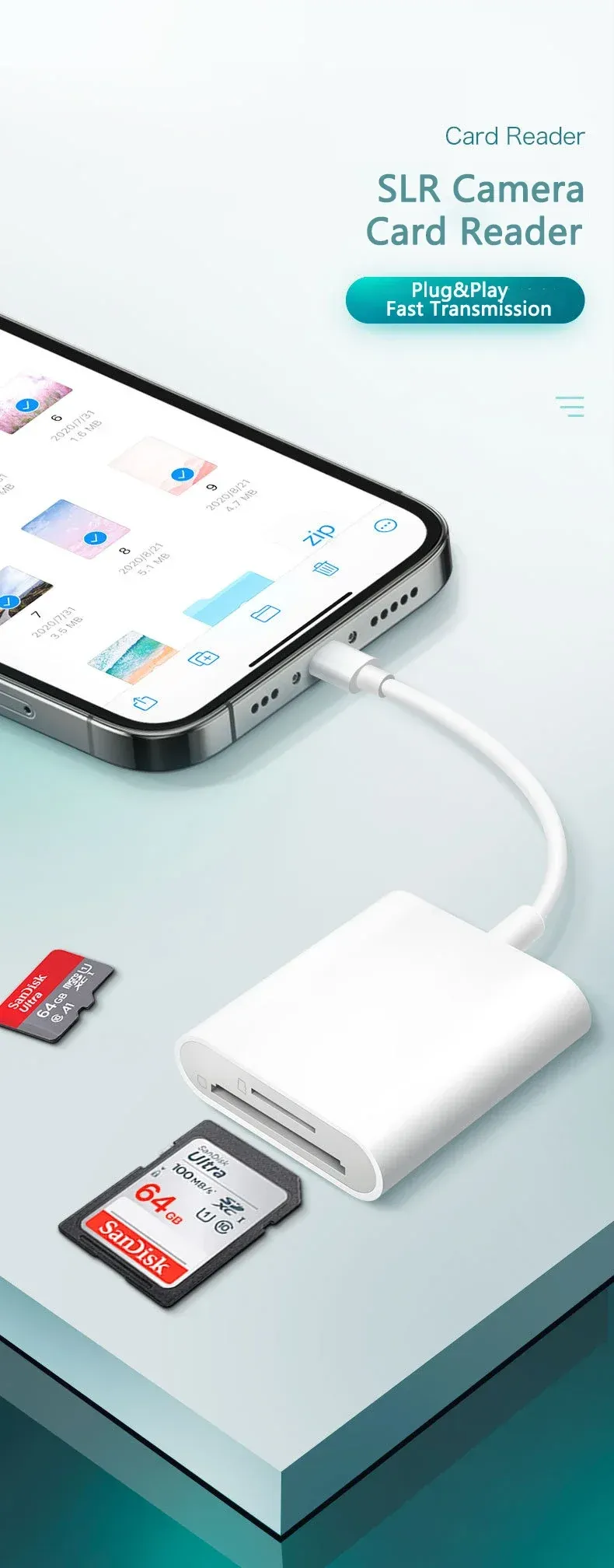 Vue d'ensemble de l'adaptateur de lecteur de carte SD et TF pour iPhone