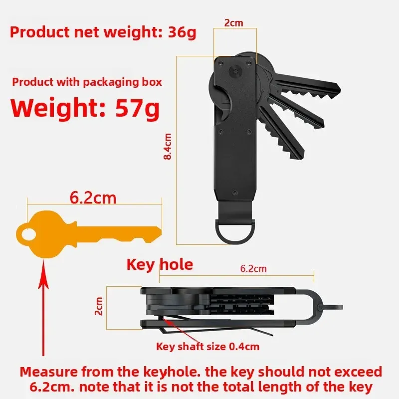 Organisateur de clés compact en métal, porte-clés minimaliste pour 1 à 5 clés. Longueur : 6,2 cm. 6