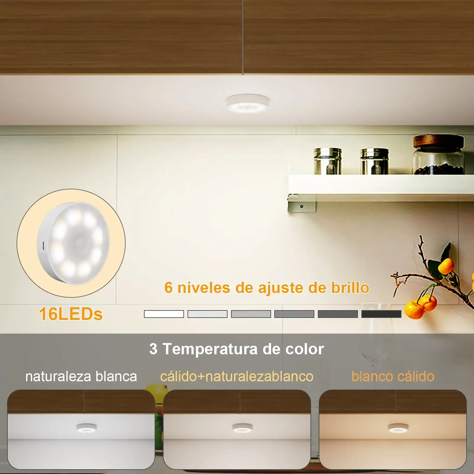 Veilleuse LED intelligente à détecteur de présence, sans fil, fixation magnétique 3