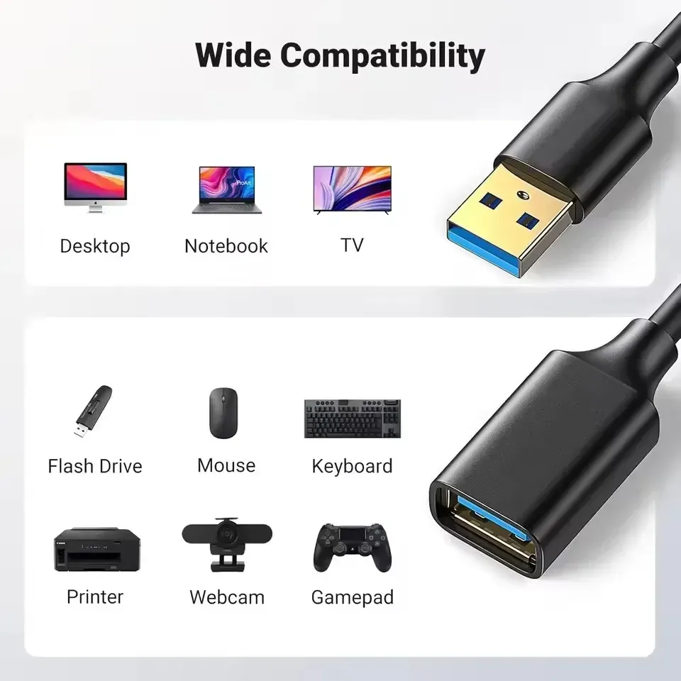 Câble d'extension USB 3.0 / 2.0 pour Smart TV, SSD, Xbox One et ordinateur portable, haute vitesse, disponible en 1 m, 2 m et 3 m 6