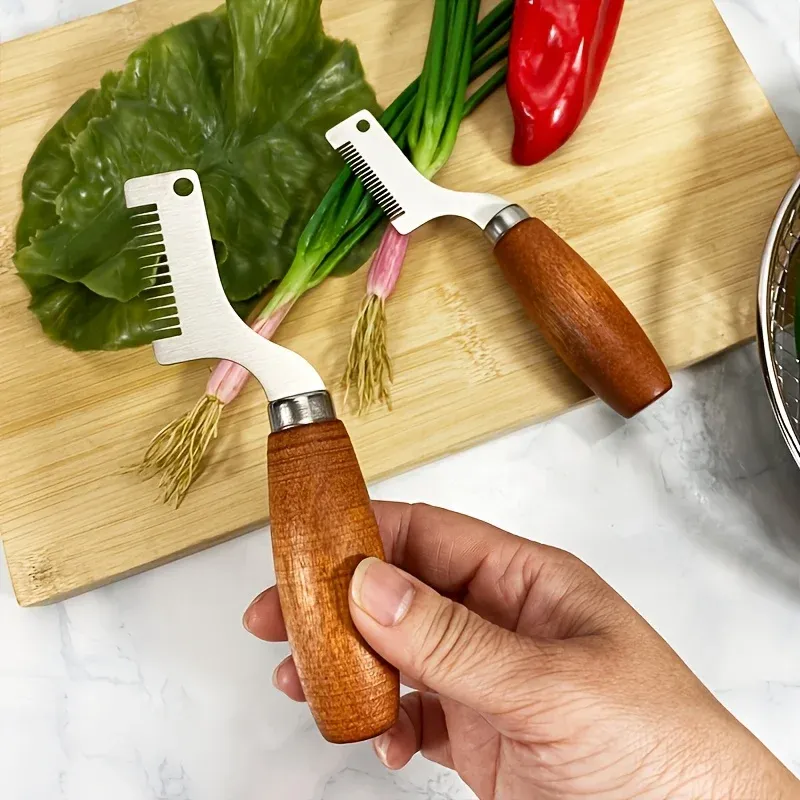 Couteau à oignons verts en acier inoxydable avec manche en bois 6