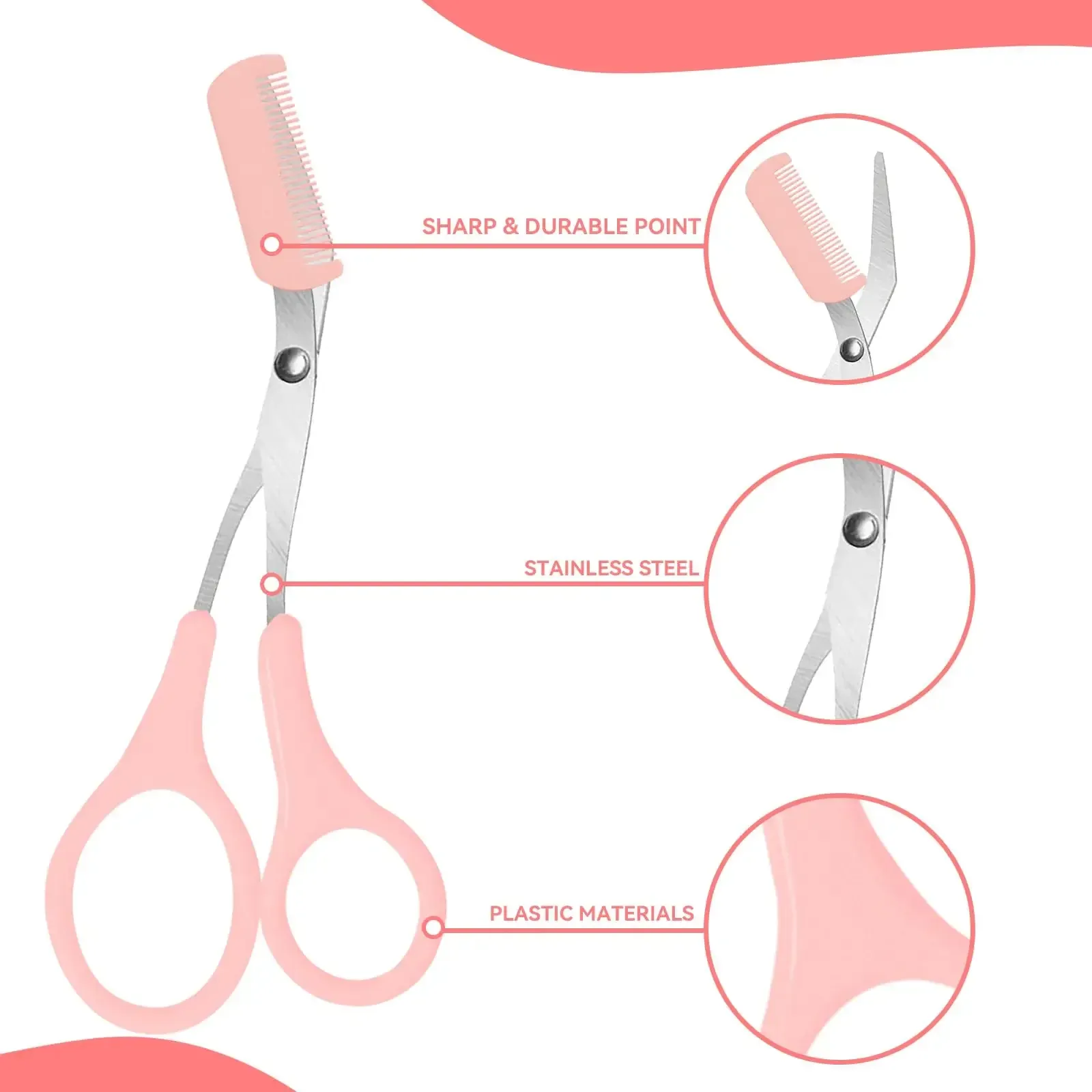 Rasoir et ciseaux à sourcils en acier inoxydable avec peigne, outil de beauté pour femme 2