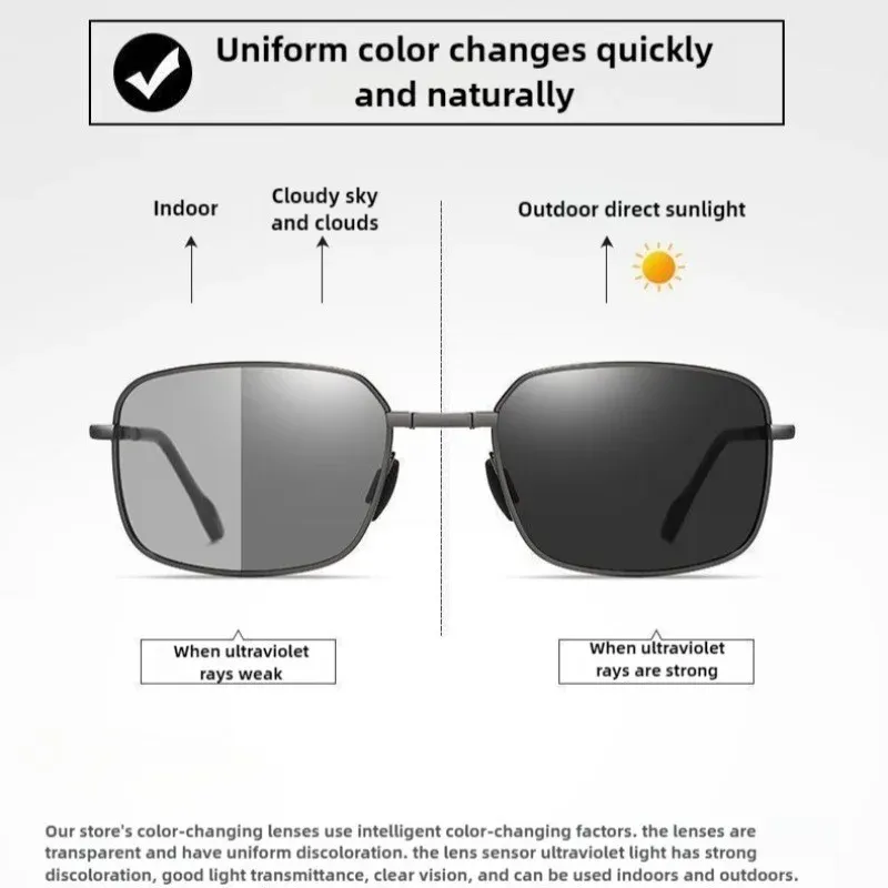 Lunettes de soleil carrées pliables et polarisées pour hommes, à verres photochromiques pour la conduite de jour comme de nuit 3