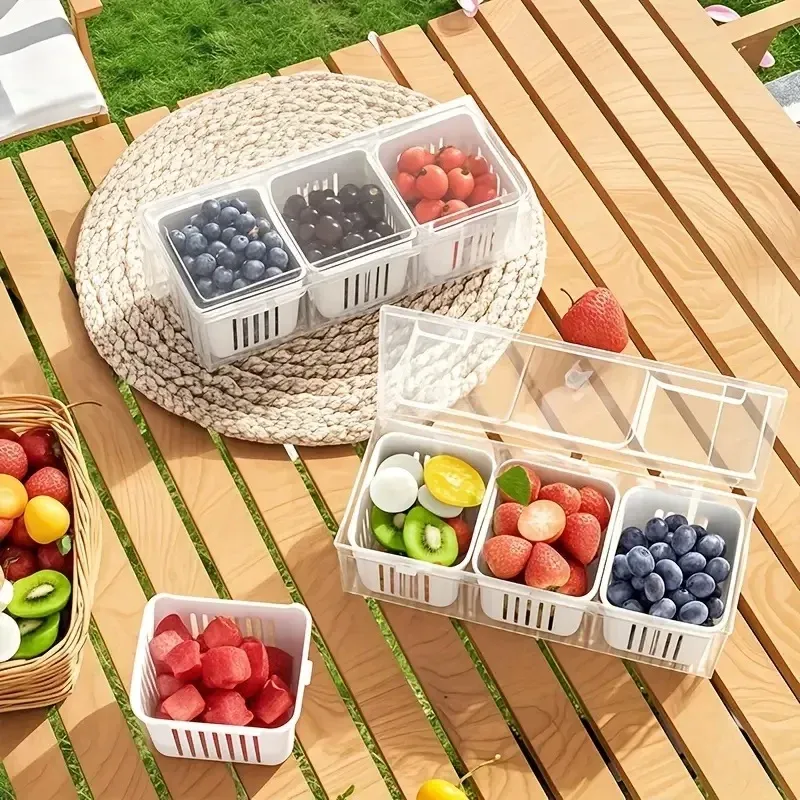 Ensemble de récipients de stockage alimentaire, compartiments carrés transparents pour réfrigérateur, salades, fruits, légumes et condiments 3