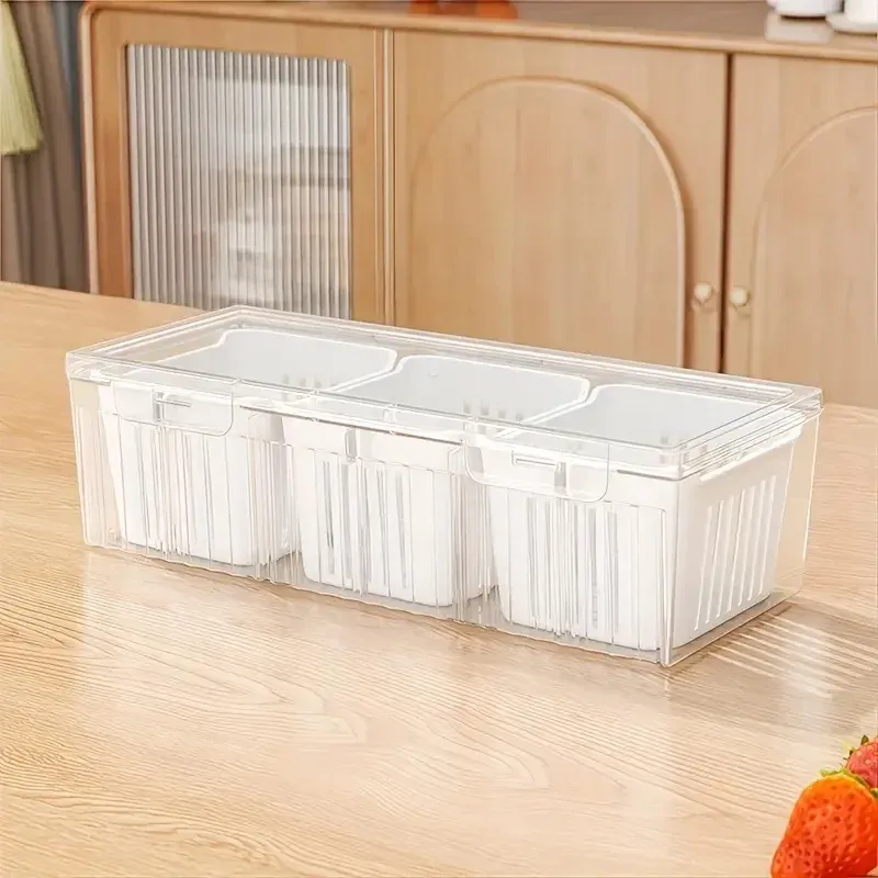 Ensemble de récipients de stockage alimentaire, compartiments carrés transparents pour réfrigérateur, salades, fruits, légumes et condiments 7