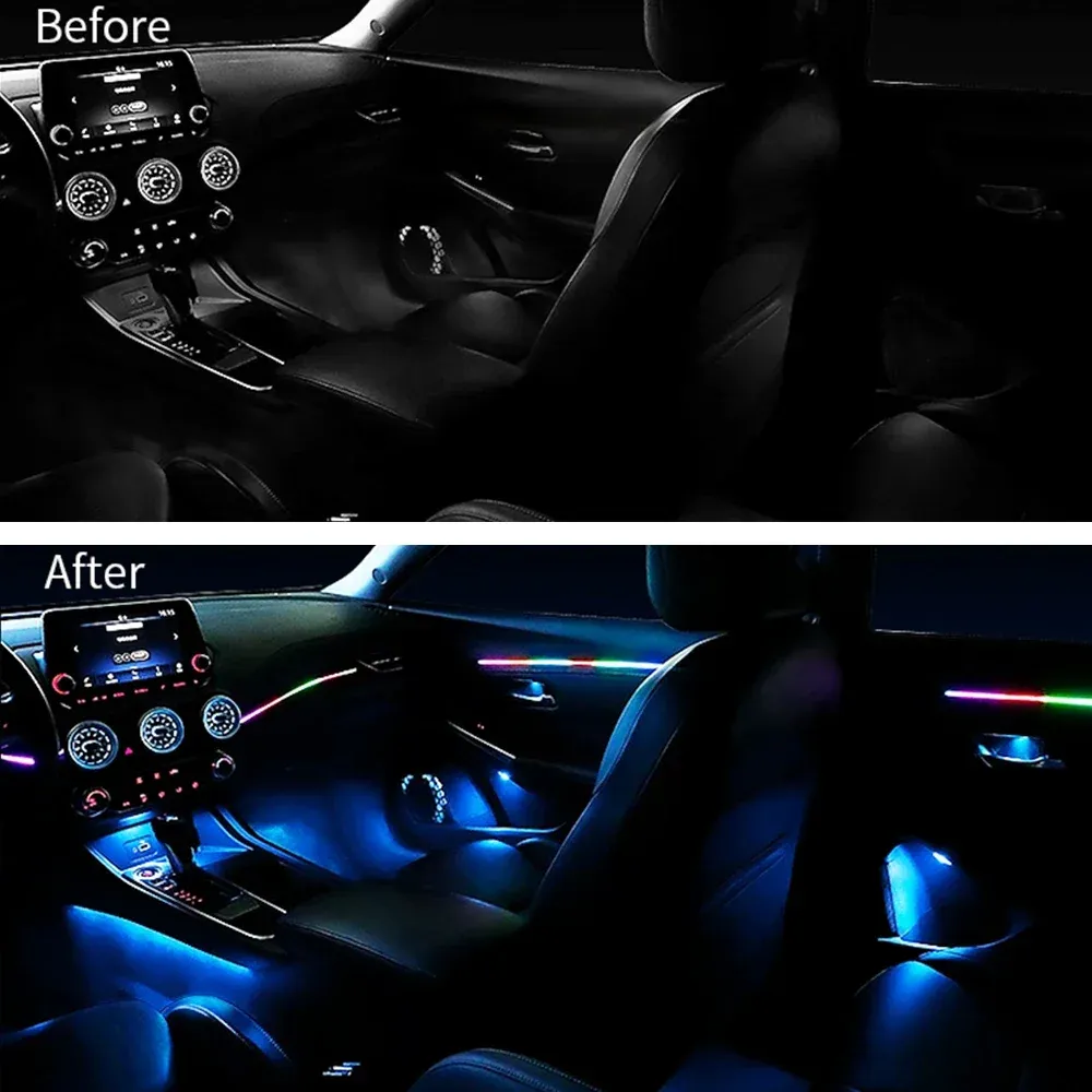 Éclairage d'ambiance RGB pour voiture, 64 couleurs, 18 en 1, bande LED universelle en acrylique dissimulée 5