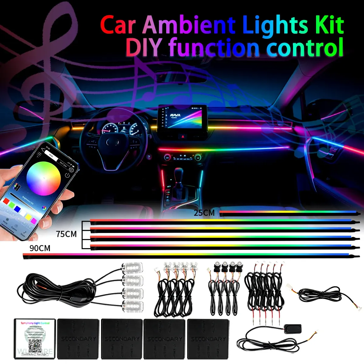 Ambiance lumineuse complète de l'habitacle de voiture