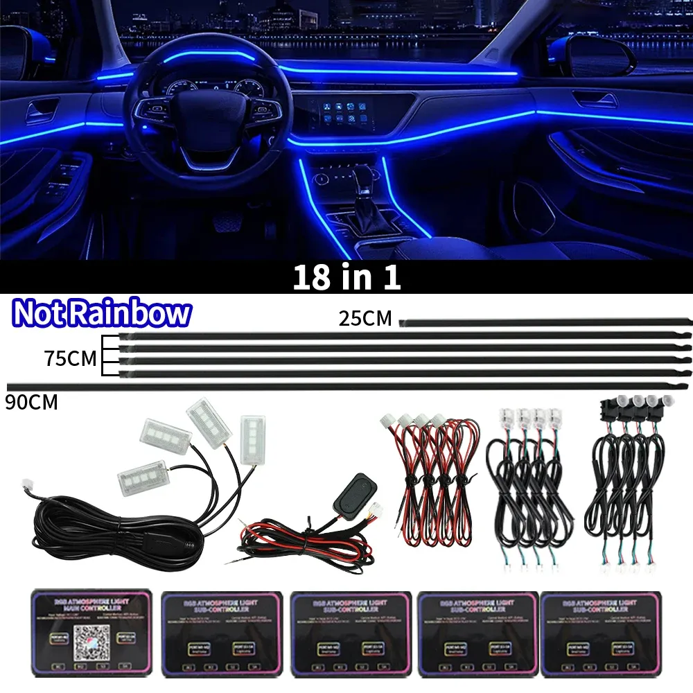 Éclairage d'ambiance RGB pour voiture, 64 couleurs, 18 en 1, bande LED universelle en acrylique dissimulée 7