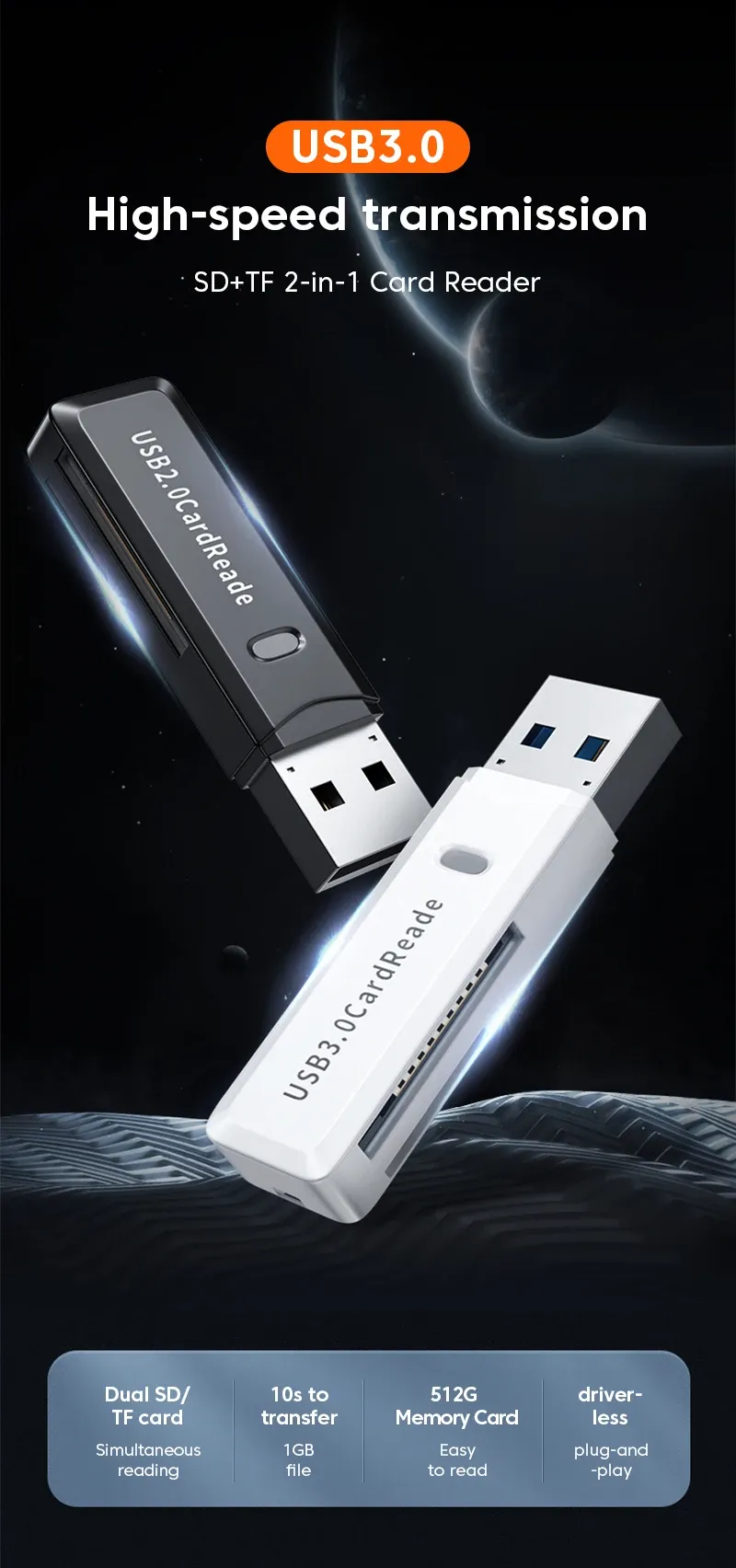 Vue d'ensemble du lecteur de carte USB 2 en 1