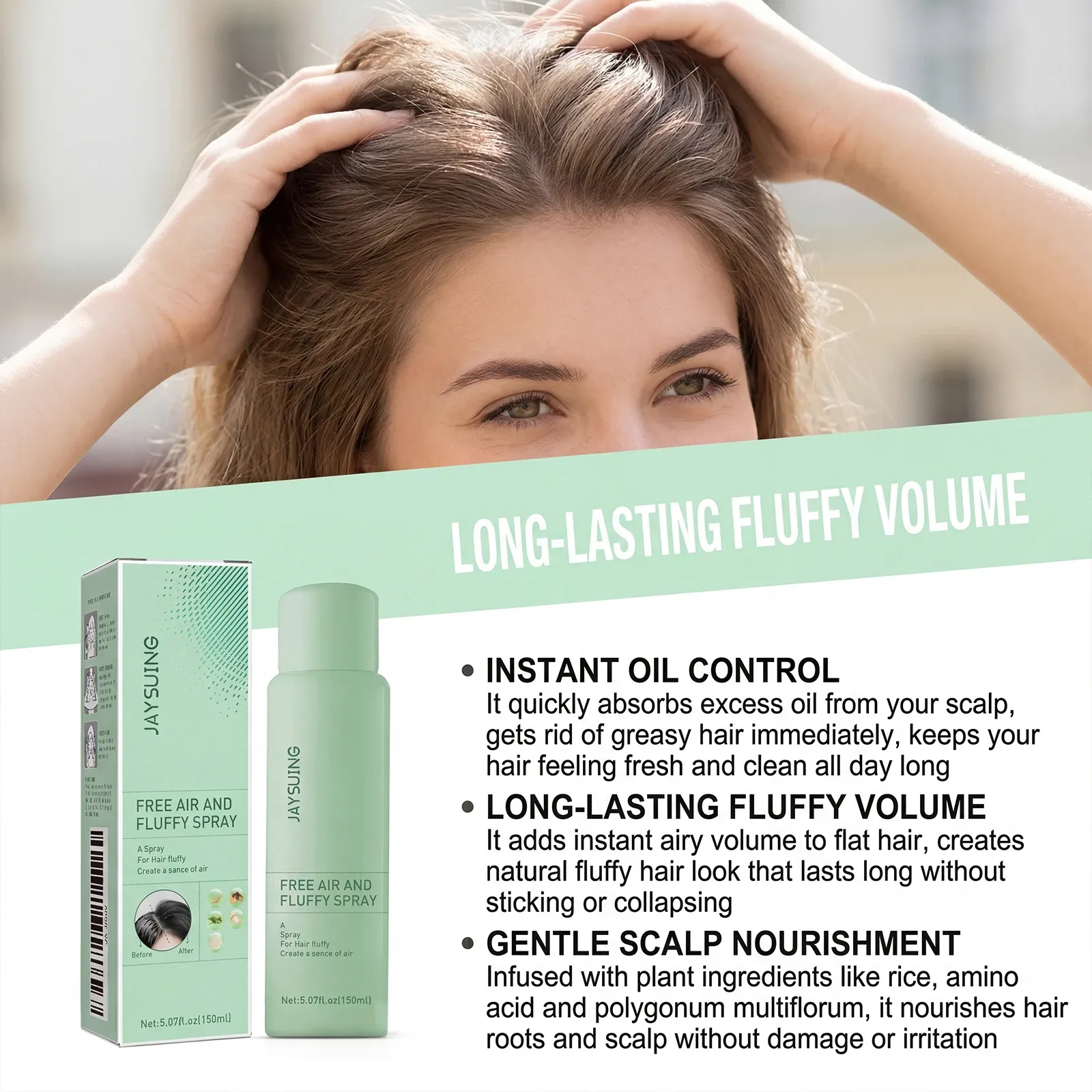 Shampooing sec volumisant, résultat final