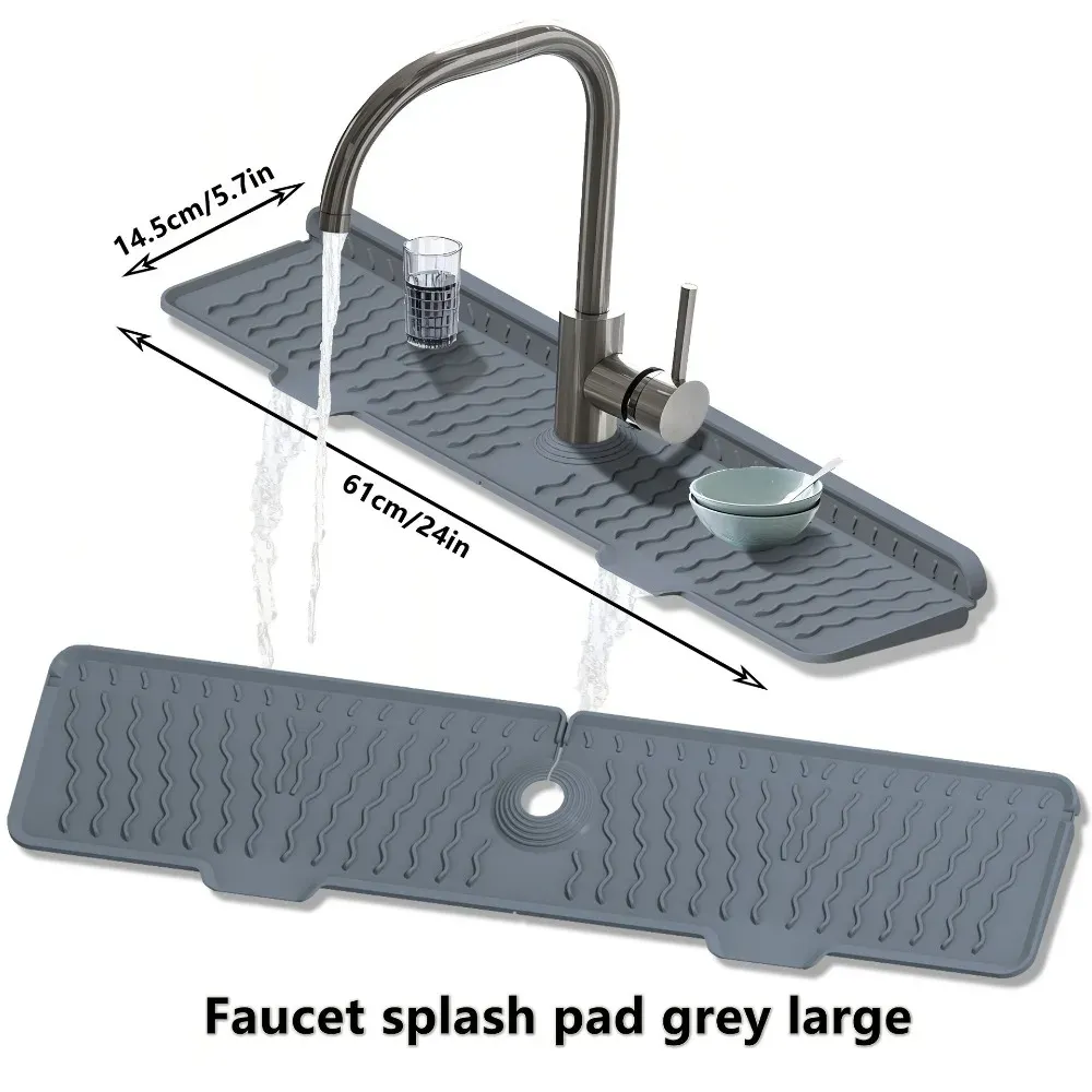 Tapis de robinet en silicone antidérapant, protection anti-éclaboussures pour évier, longueurs 36, 46 et 61 cm 2