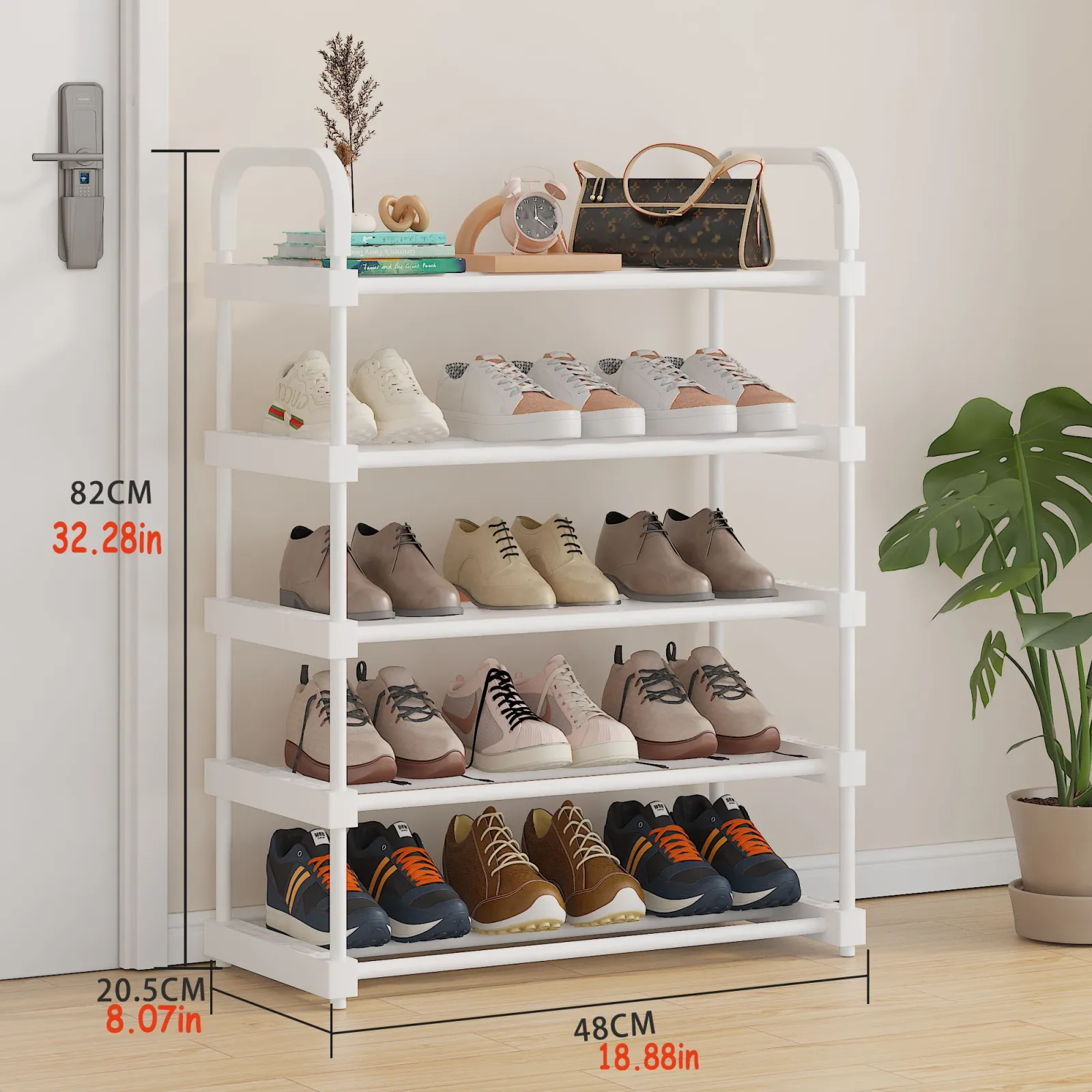 Meuble à chaussures avec chaussures de sport