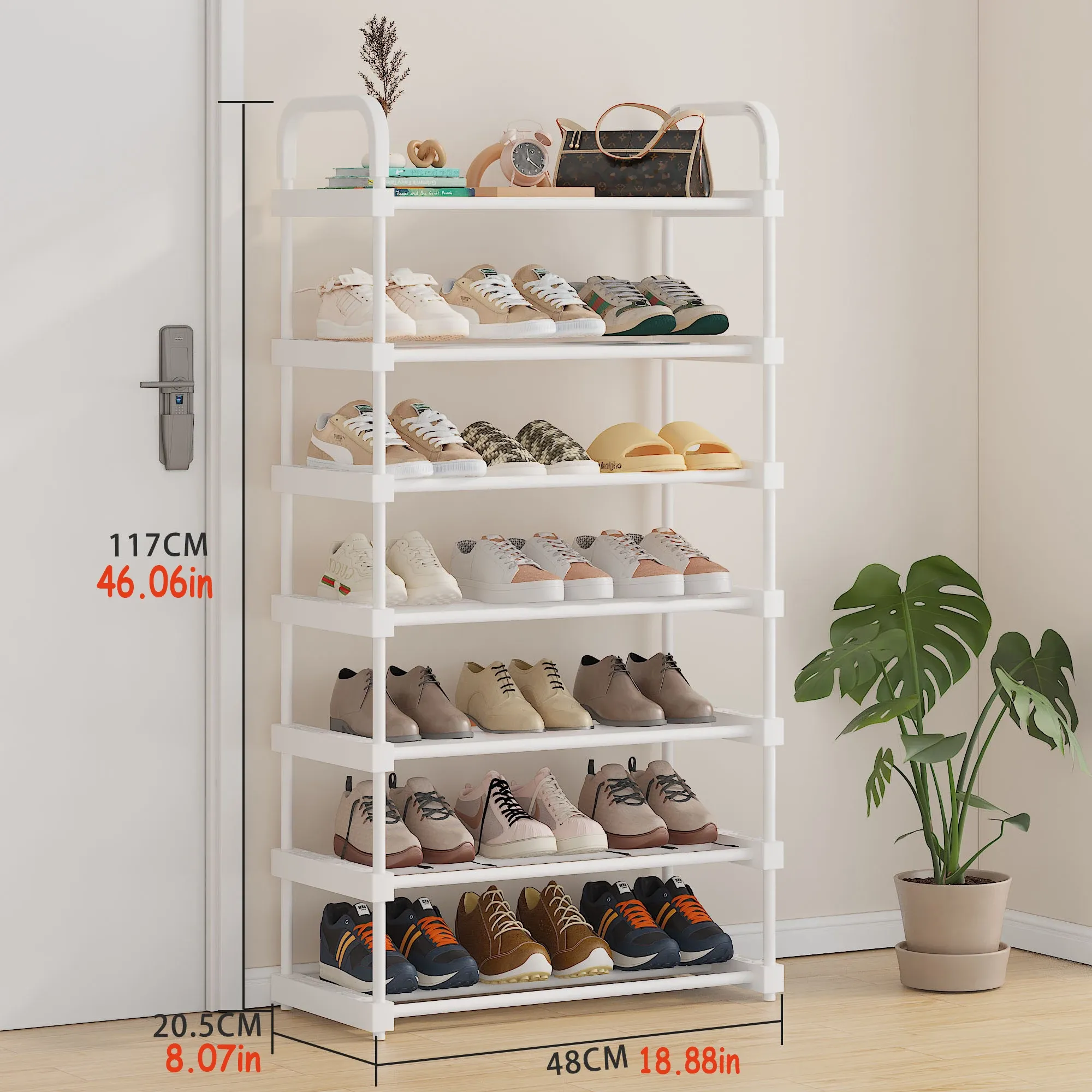 Meuble à chaussures 4 à 7 niveaux, simple ou double rangée, capacité de 12 à 42 paires, idéal pour garage, chambre, salon et dortoir, finition blanche 9