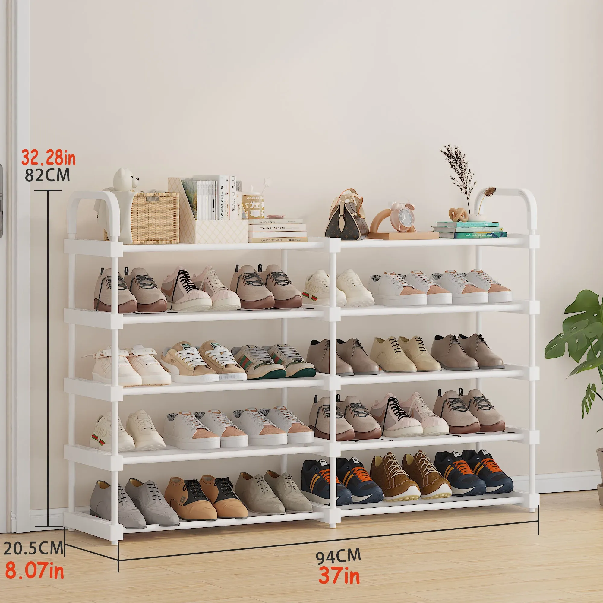 Meuble à chaussures 4 à 7 niveaux, simple ou double rangée, capacité de 12 à 42 paires, idéal pour garage, chambre, salon et dortoir, finition blanche 14