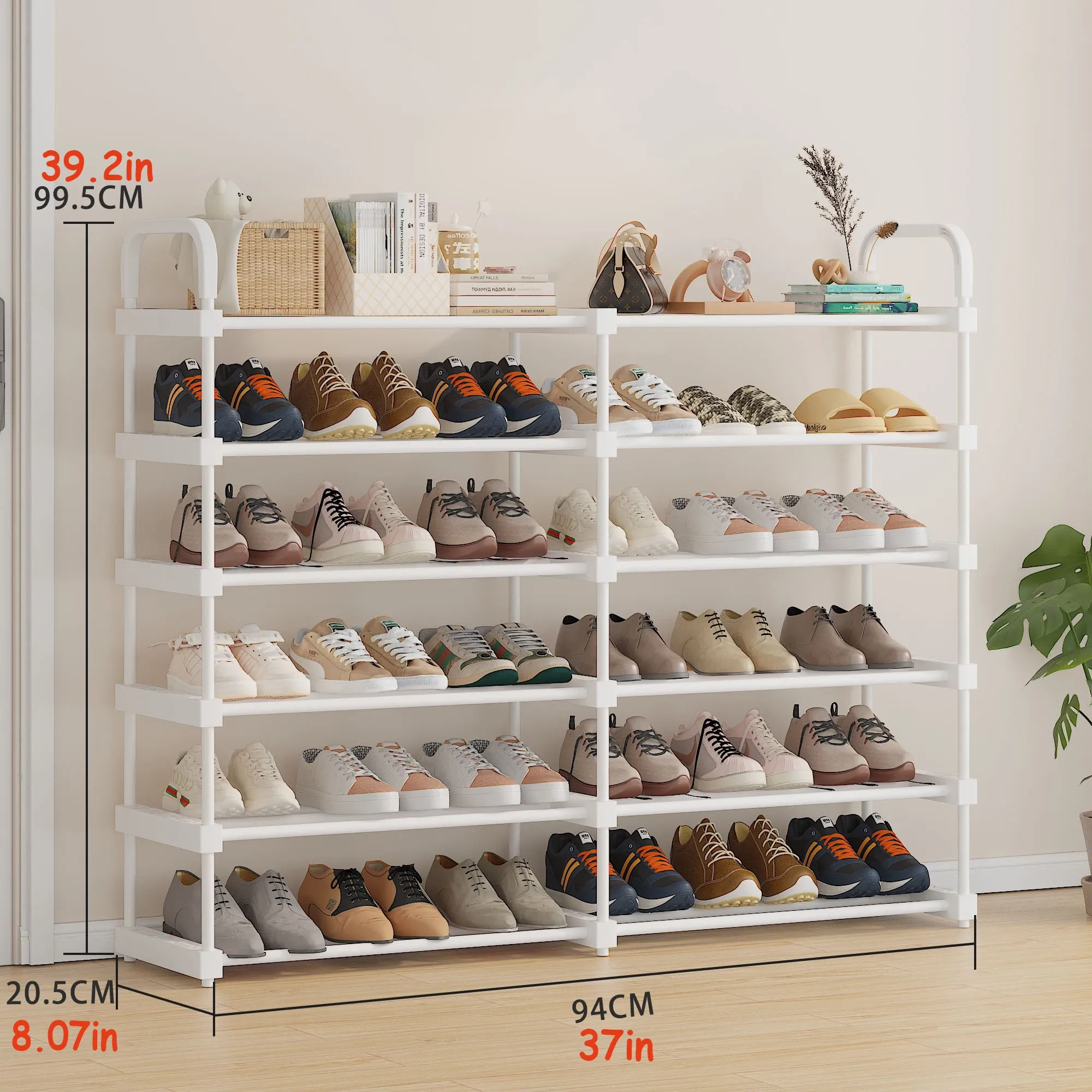 Meuble à chaussures 4 à 7 niveaux, simple ou double rangée, capacité de 12 à 42 paires, idéal pour garage, chambre, salon et dortoir, finition blanche 13