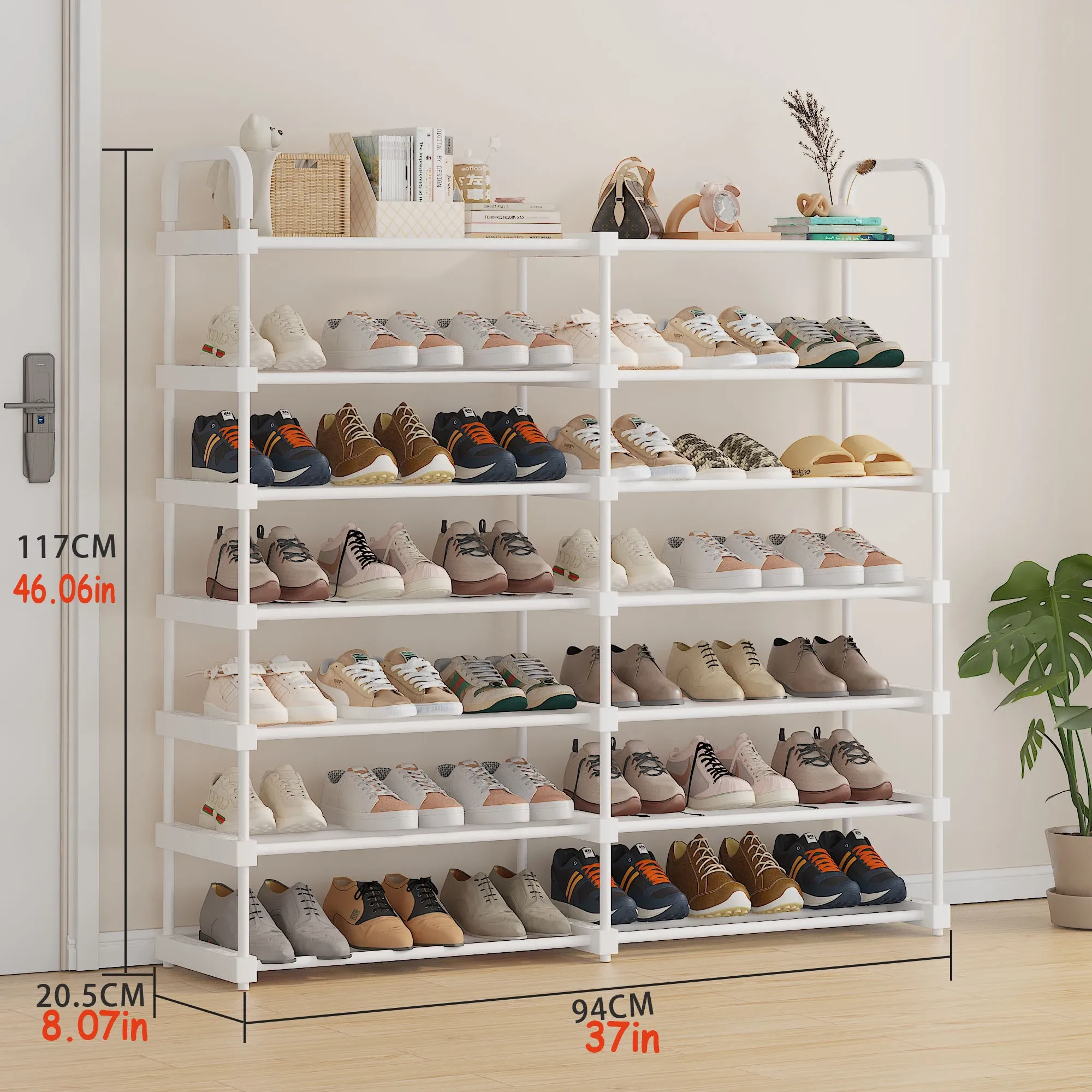 Meuble à chaussures 4 à 7 niveaux, simple ou double rangée, capacité de 12 à 42 paires, idéal pour garage, chambre, salon et dortoir, finition blanche 12