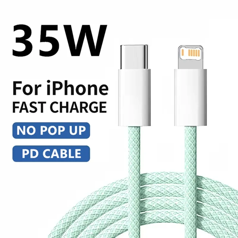 Câble PD de charge rapide tressé 35 W pour iPhone 13, 14 Pro Max, 11, 12 mini, X, XR, XS Max, 7, 8 Plus, câbles de données USB-C de charge rapide 1 m 2 m 7