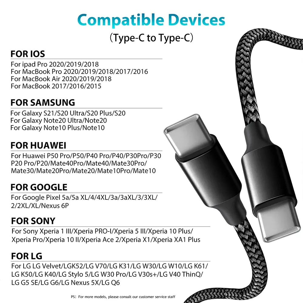 Câble USB-C vers USB-C PD 60 W, 3 m, 5 m, 8 m, rallonge 10 m, compatible iPhone 15 Pro Max, Plus, Huawei, Samsung, Xiaomi, OPPO 6