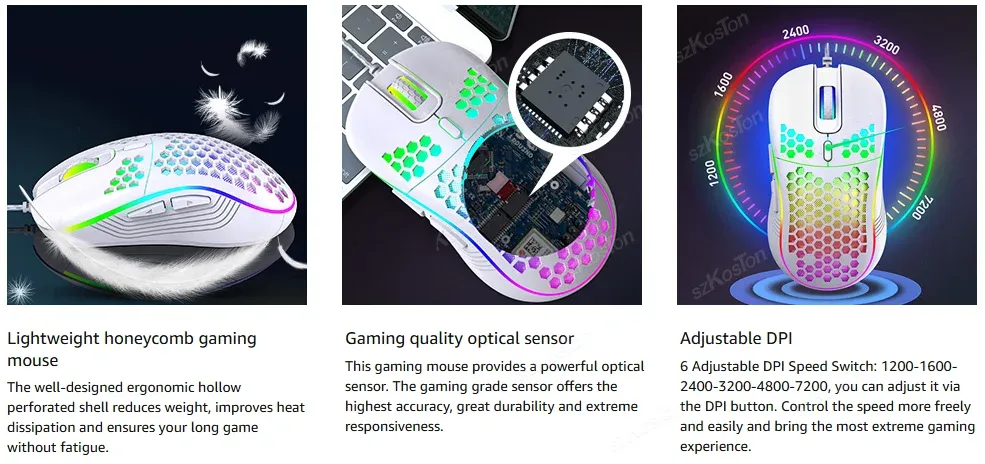Souris de jeu Honeycomb, boutons et molette