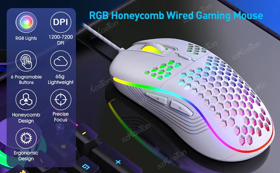 Souris de jeu filaire Honeycomb, vue de détail du design