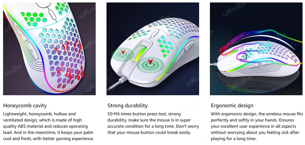 Souris de jeu Honeycomb, rétroéclairage RVB