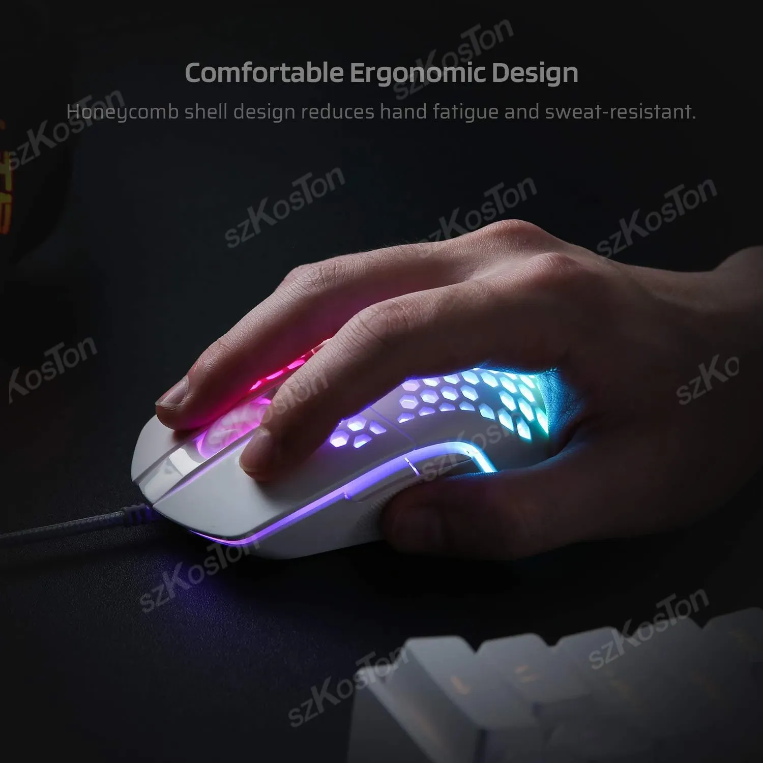 Souris de jeu Honeycomb, finition et détails