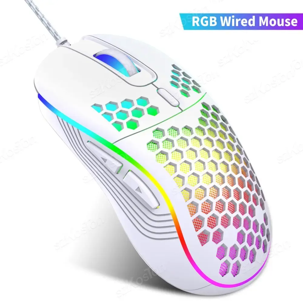 Souris de jeu filaire Honeycomb RGB, 7200 DPI réglables, ergonomique, USB, compatible PC Windows 9